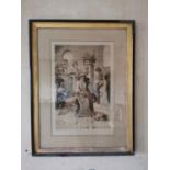 19th. C. The Musical Evening black and white print mounted in a frame { 103cm H X 80cm W }.