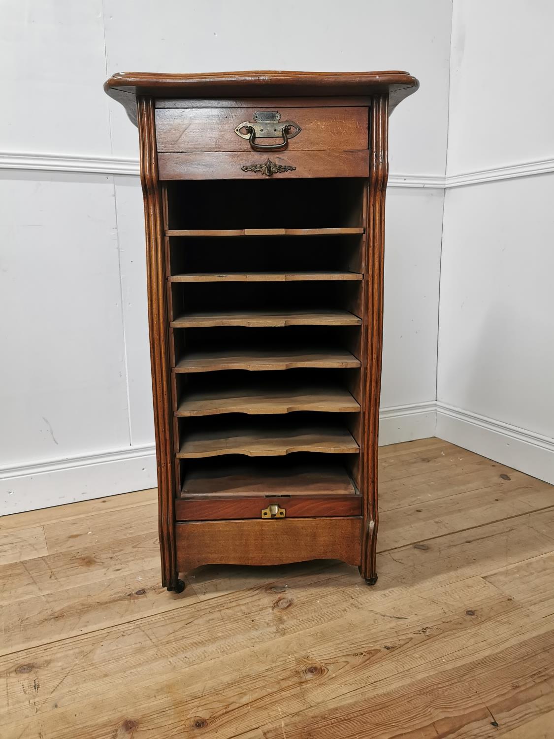 Early 20th. C. oak tambour cabinet with single short drawers above the tambour door enclosing - Image 2 of 5