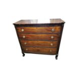Late Georgian mahogany bow fronted chest the four graduated long drawers raised on ogee feet. {