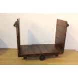 19th. C. wooden railway trolley { 91cm H X 120cm W X 56cm D }.