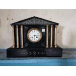 19th. C. Marbleised mantle clock. { 31cm H X 43cm W X 14cm D }.
