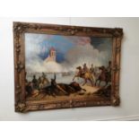 19th C. Battle of Vitoria framed Oil on Canvas {78cm H x 100cm W}