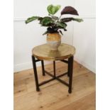 Indian folding table with beaten brass top. { 60cm H X 64cm Dia }