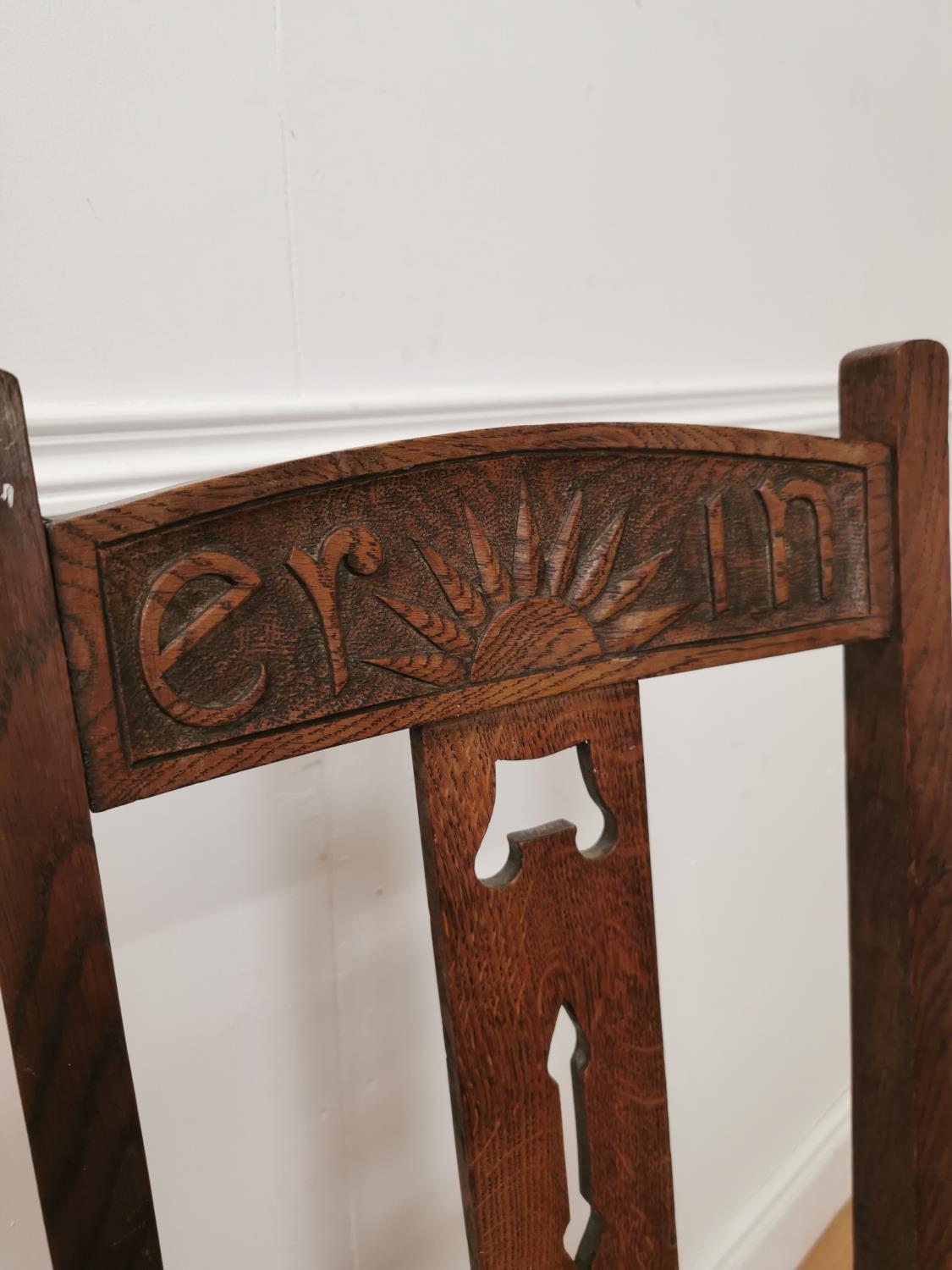 Arts & Crafts oak side chair the back inscribed erin above an upholstered seat raised on tapered - Image 2 of 3