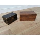 Two 19th. C. jewellery boxes - one brass bound mahogany { 15cm H X 27cm W X 17cm D } and one