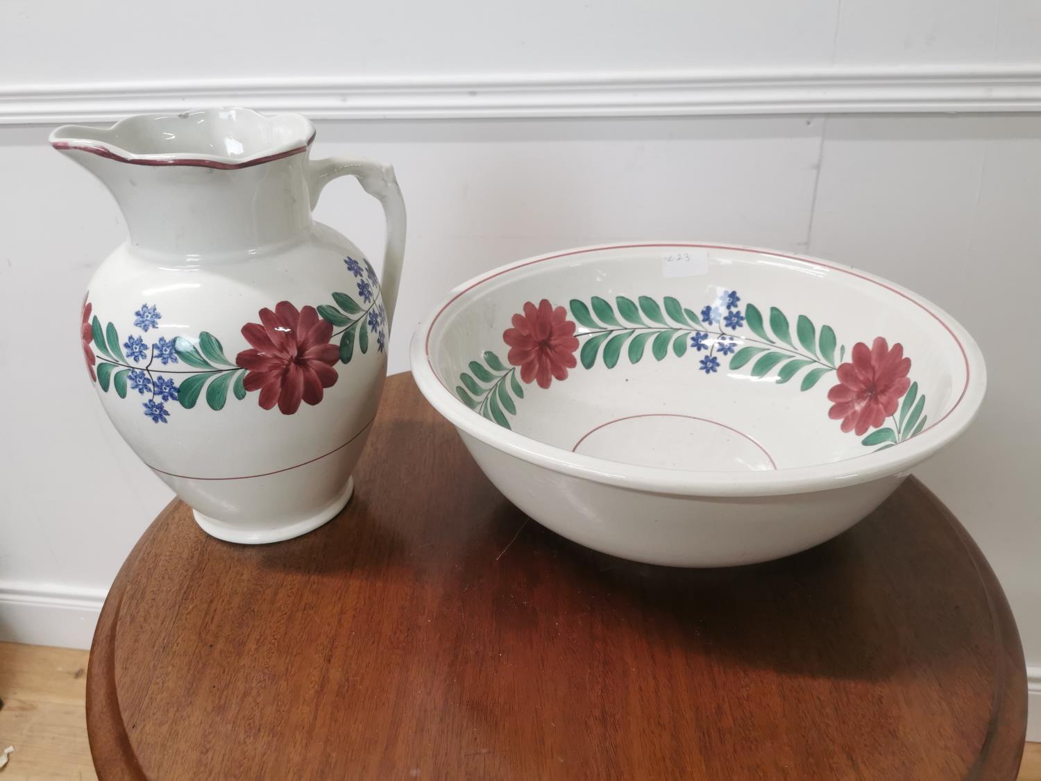 Early 20th. C. ceramic jug and basin set with brushwork decoration { Basin 33cm H X 34cm Dia } - Image 3 of 3