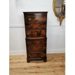 Edwardian burr walnut bow fronted tall boy {133 cm H x 55 cm W x 42 cm D}.