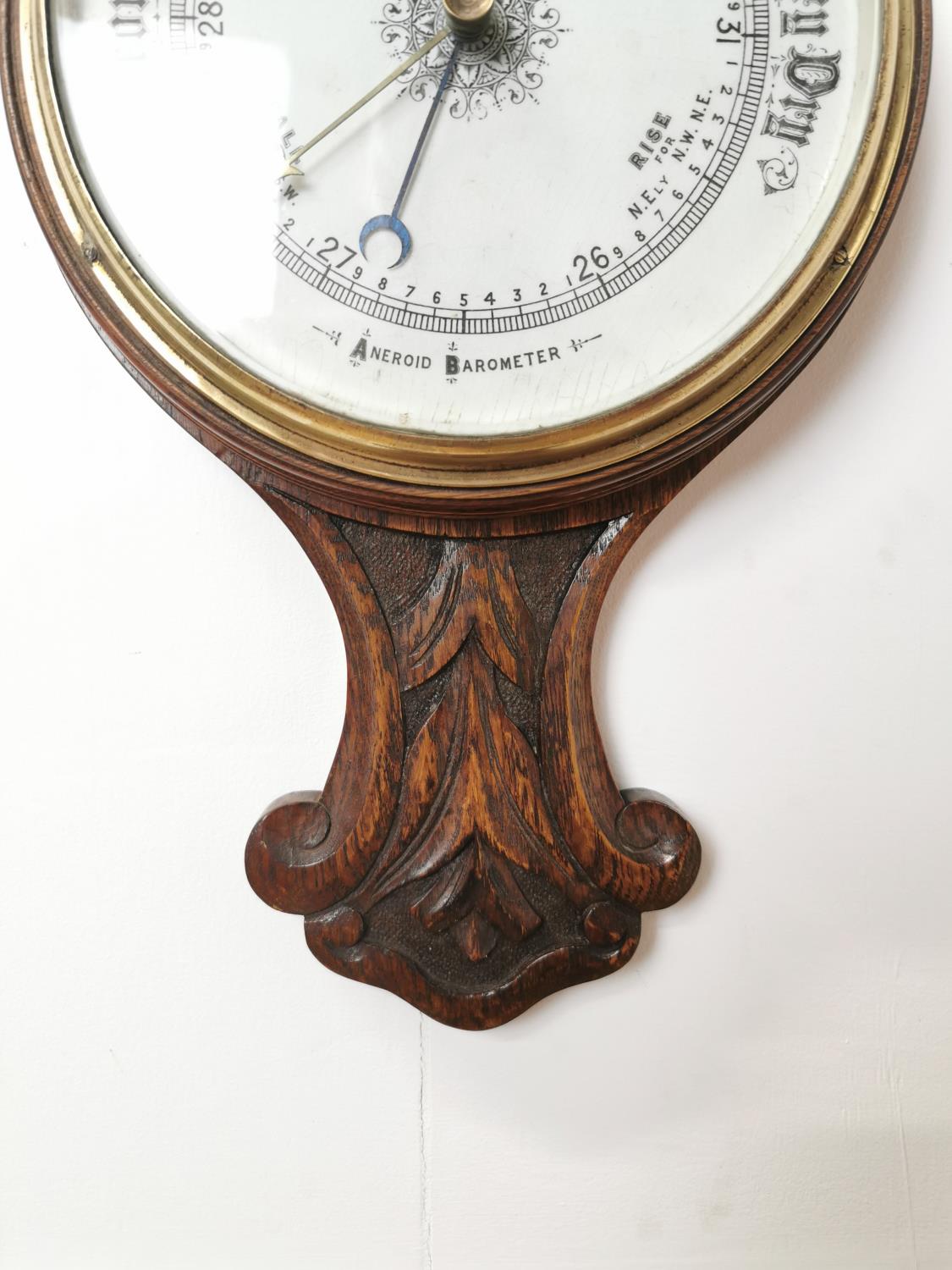 19th. C. carved oak Aneroid barometer{ 83cm H X 26cm W }. - Image 2 of 3