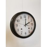 Vintage metal wall clock with paper dial {42 cm Dia.}.