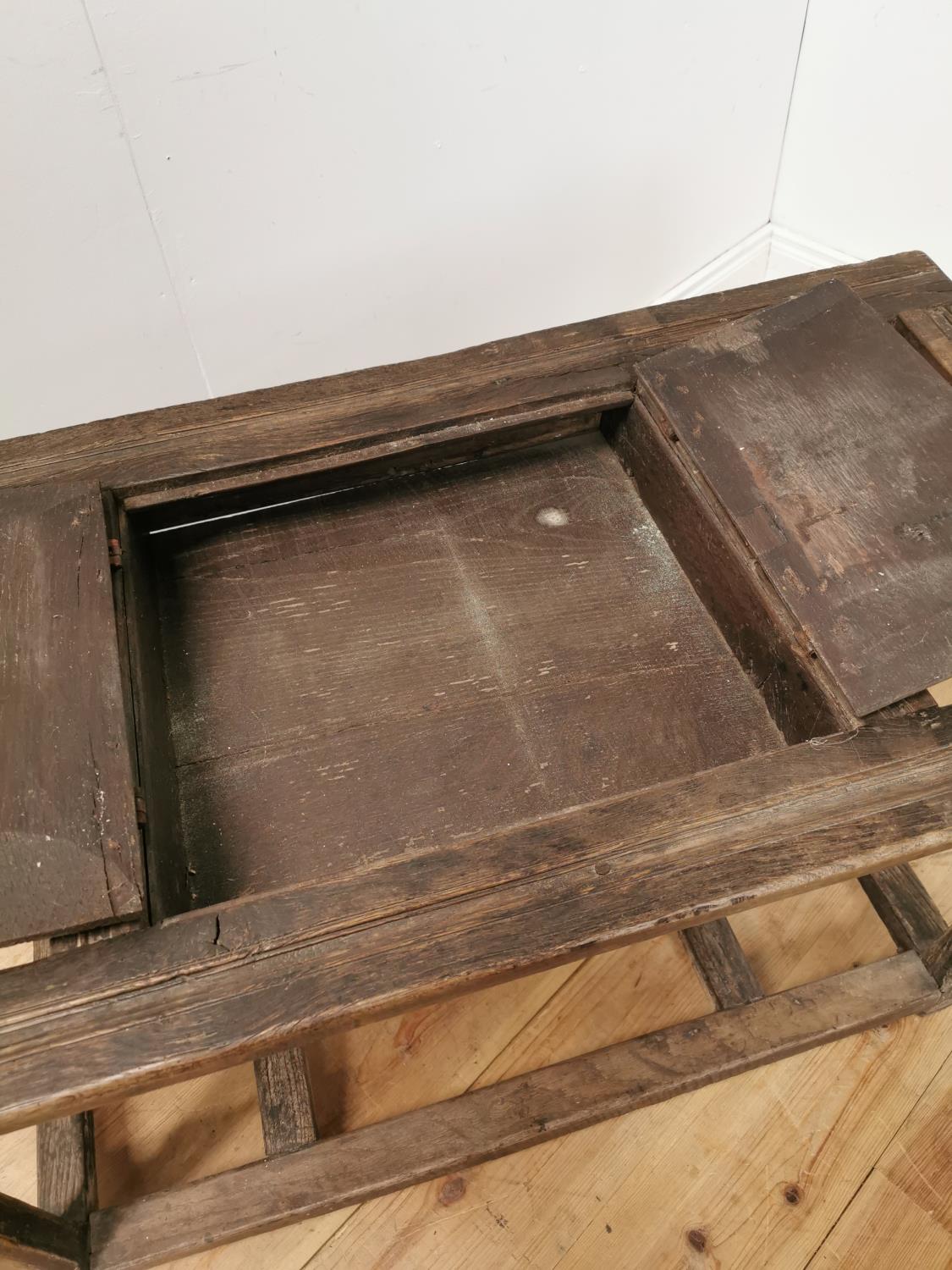 Rare 17th. C. oak bible table the two doors in the centre panel with metal fittings and inscribed T+ - Image 3 of 6