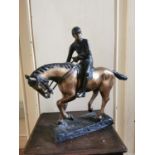 Good quality bronze model of a Horse and Jockey {55 cm H x 60 cm W x 16 cm D}.