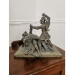 19th. C. bronze figural group Richard Cte De Warwick by T. H. Gechter { 33cm H X 36cm W X 22cm D }