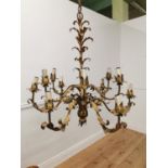 Mid century gilded French twelve branch chandelier. { 100cm Drop X 70cm Dia }.