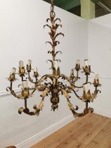 Mid century gilded French twelve branch chandelier. { 100cm Drop X 70cm Dia }.