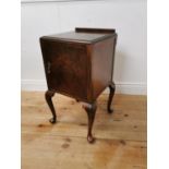 Edwardian burr walnut bedside locker with single blind door raised on cabriole legs { 76cm H X