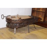 Coffee table in the form of a 19th. C. blacksmith's bellows { 50cm H X 145cm W X 86cm D }.