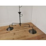 Vintage two branch hanging light { 102cm H X 128cm W X 31cm D }.