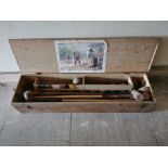 19th. Croquet set in presentation box. { 18cm H X 97cm W X 26cm D }.