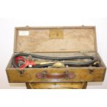 19th. C. brass Nabic hydraulic test pump in original wooden case. { 16cm H X 67cm W X 22cm D }.