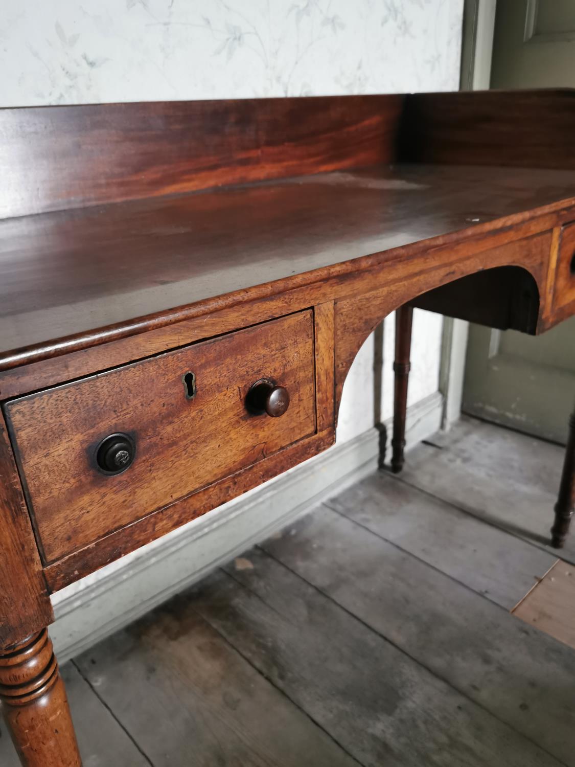 Georgian mahogany side table the gallery back above two short drawers In the frieze raised on ringed - Image 4 of 6