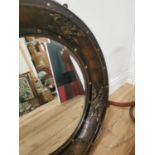 Decorative wall mirror mounted in leather frame {82cm Dia.}