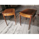 Pair of mahogany and satinwood double drop leaf tables with single drawer in the frieze raised on