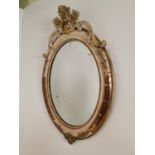 19th C. giltwood and gesso painted oval wall mirror decorated with swags {74 cm H x 50 cm W}.