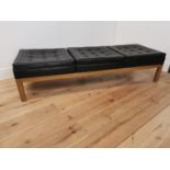 Mid century pine vinyl upholstered bench { 40cm H X 175cm W X 57cm D }.