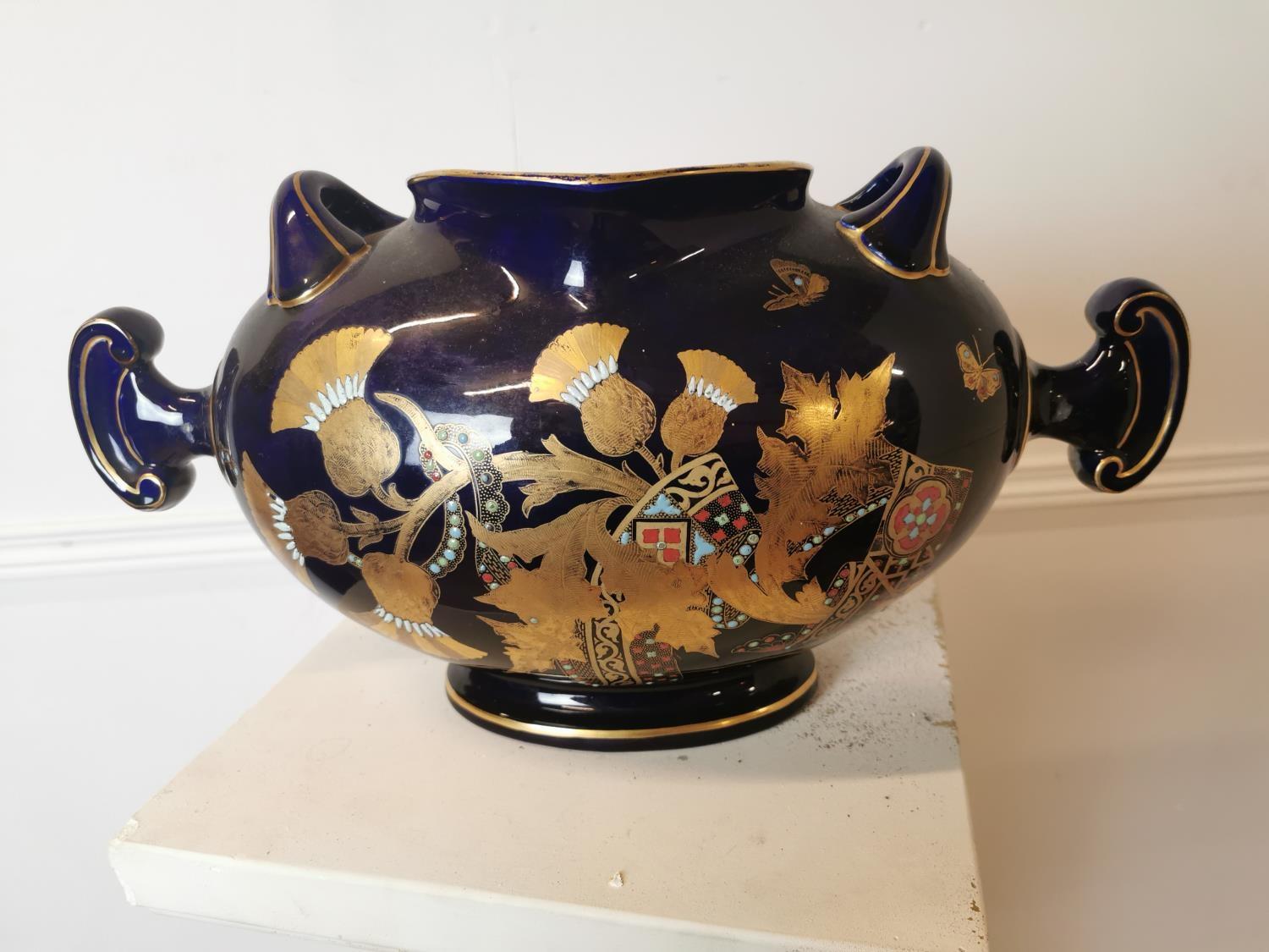 19th C. Oriental hand painted ceramic and gilded water jug. {22 cm H x 43 cm W x 20 cm D}.