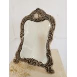 19th C. decorative silver table mirror. {31 cm H x 24 cm W}.