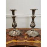 Pair of 19th. C. silver plated candlesticks { 28cm H X 14cm Dia }.