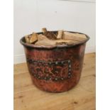 19th C. hand made copper log bucket. { 54 cm H x 70 cm Diam}.