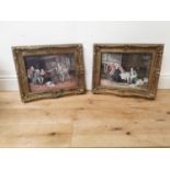 Pair of Interior Scene oleographs mounted in giltwood frames { 43cm H X 53cm W }.