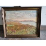 19th. C. Rural Scene Oil on Canvas mounted in a wooden frame { 49cm H X 59cm W }.