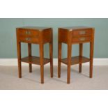 Pair of mahogany bed side lamp tables with brass mounts the two drawers in the frieze two drawers