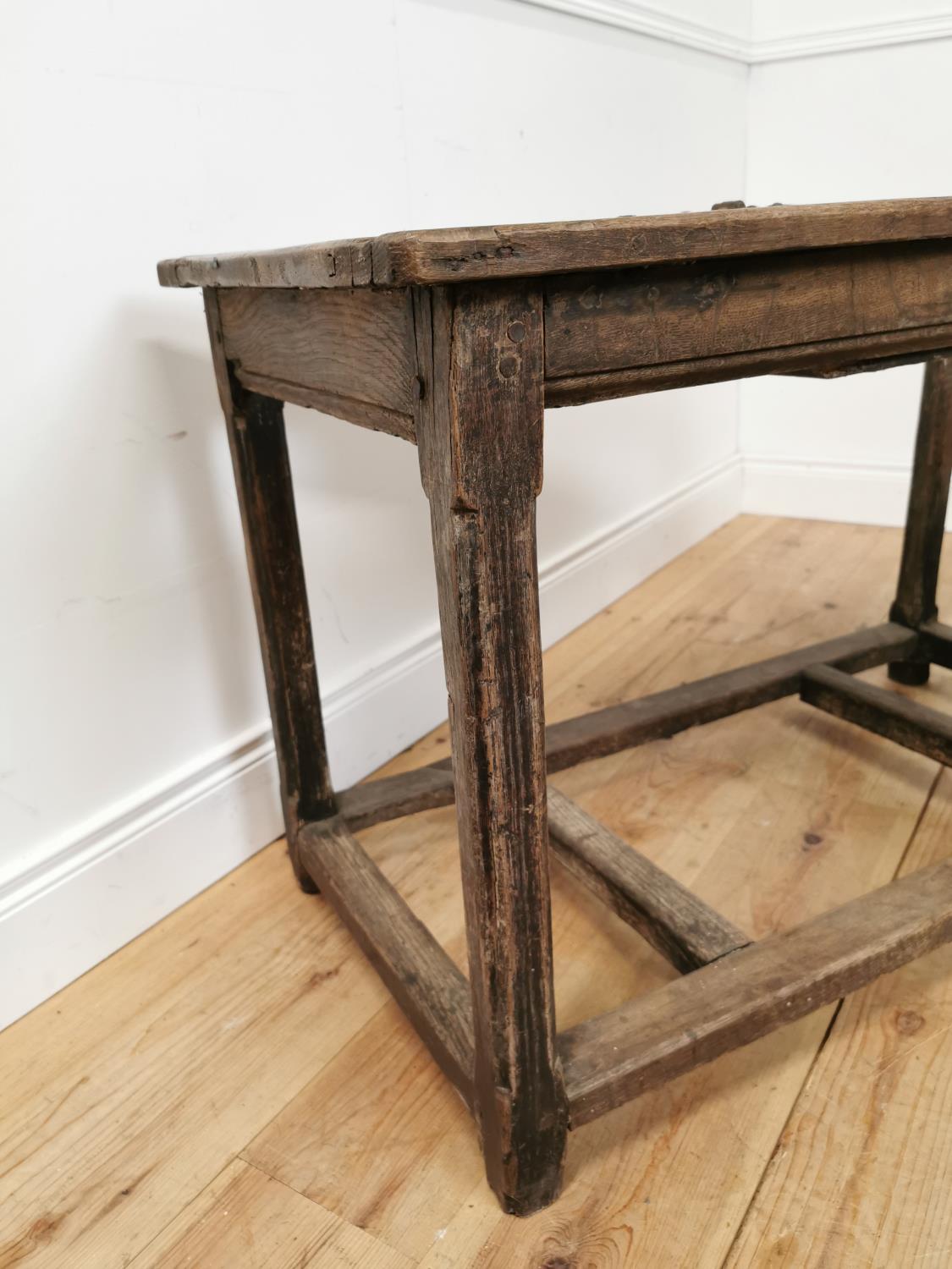 Rare 17th. C. oak bible table the two doors in the centre panel with metal fittings and inscribed T+ - Image 5 of 6