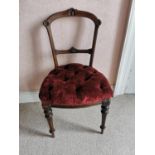 Edwardian walnut and upholstered side chair raised on turned legs {87 cm H x 47 cm W x 47 cm D}.