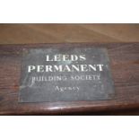 19th. C. brass Leeds Permanent Building Society Agency name plaque { 30cm H X 20cm W }.