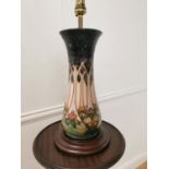 Moorcroft Tree pattern pottery table lamp mounted on wooden base. { 43cm H X 18cm Dia }.