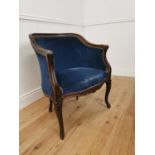 19th. C. crushed velvet upholstered carved oak armchair raised on cabriole legs { 80cm H X 66cm W