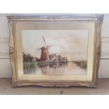 L. Van. Staaten 19th C. Dutch scene watercolour mounted in giltwood frame {62 cm H x 80 cm W}.