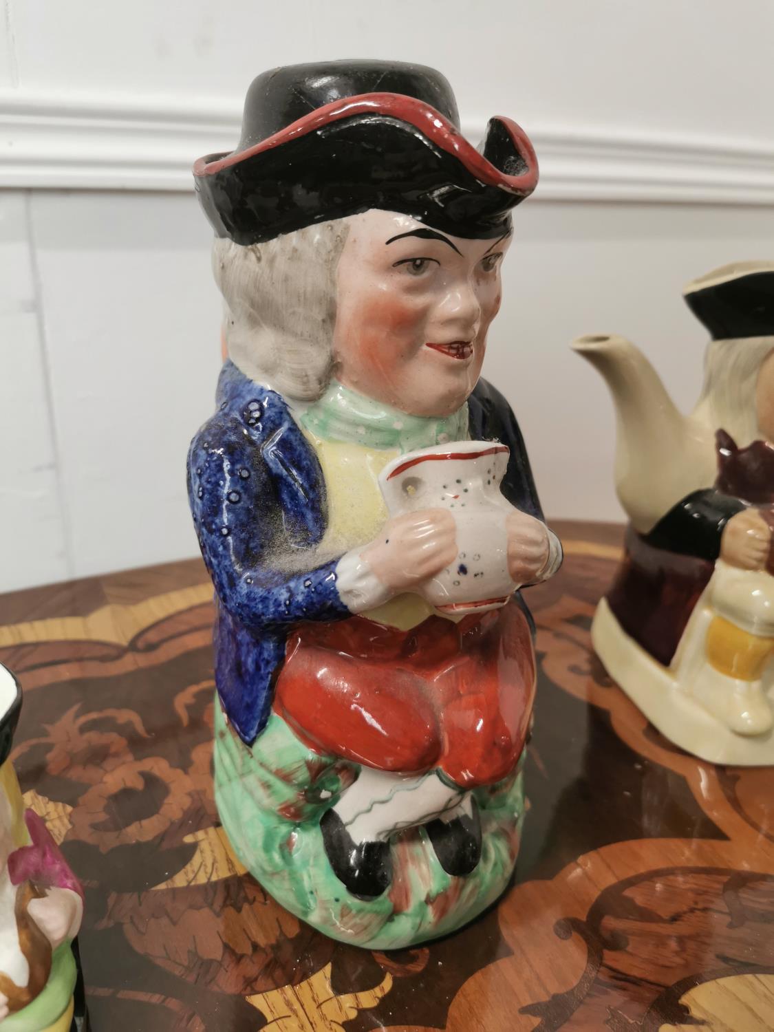 19th. C. ceramic toby jug and two later toby jugs { 23cm H, 18cm H & 10cm H }. - Image 2 of 3