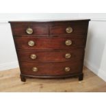 19th. C. mahogany bow fronted chest the two short drawers over three graduated long drawers rasied