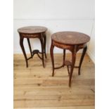 Pair of inlaid kingwood lamp tables with ormolu mounts. {84 cm H x 66 cm Diam}.