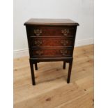 Good quality burr walnut bedside cabinet with three drawers raised on square legs in the Georgian