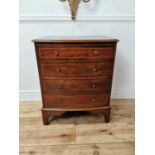 19th C. mahogany and satinwood inlaid bow front chest with four graduated long drawers raised on
