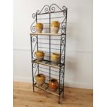 Rare early 20th. C. French boulangerie three tier metal and brass free standing rack { 192cm H X