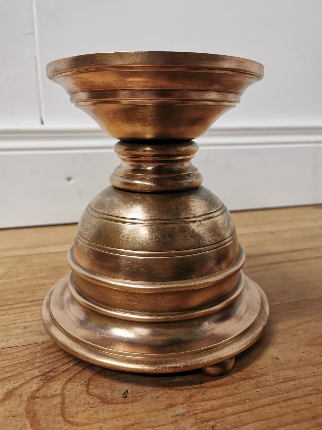 Pair of Edwardian bronze Ecclesiastical candlesticks { 21cm H X 18cm Dia } - Image 2 of 3