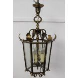 Decorative brass and glass hexagonal hall lantern { 78cm H X 30cm Dia }