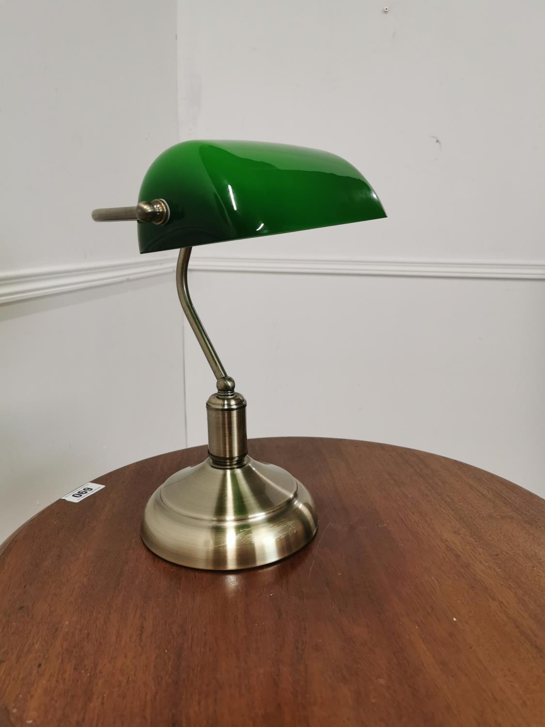 Banker's chrome desk lamp with green glass shade { 32cm H X 26cm W X 15cm D }. - Image 2 of 3